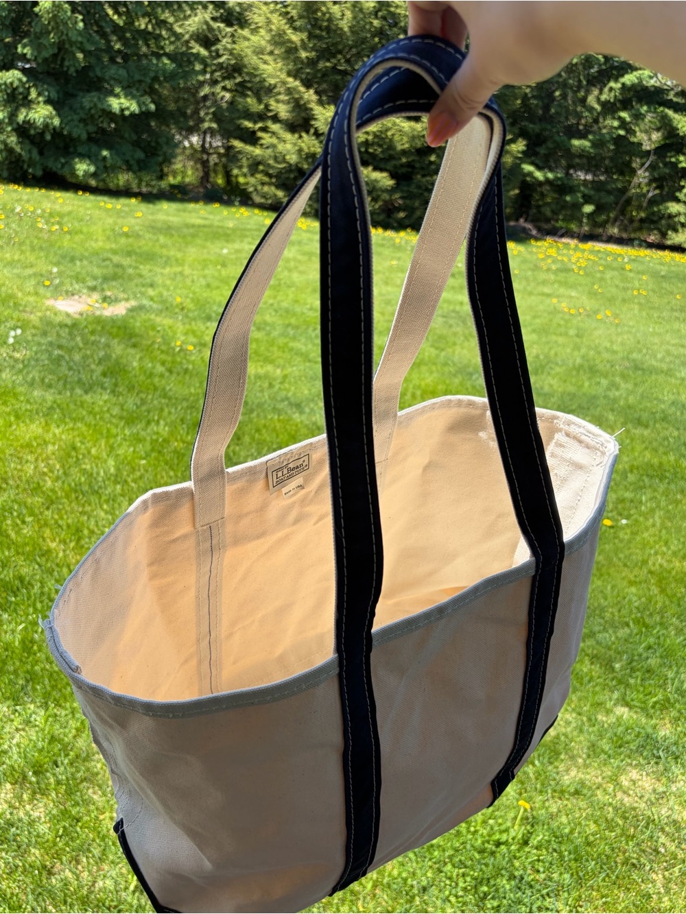 LLbean made in USA boat and tote navy cream large tote bag with long handles - Picture 7 of 13
